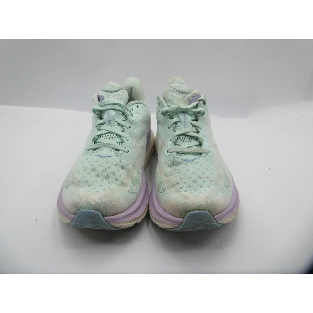Hoka One‎ One Clifton 9 Running Shoes Womens Size 7.5 Mint Green Purple Sneakers